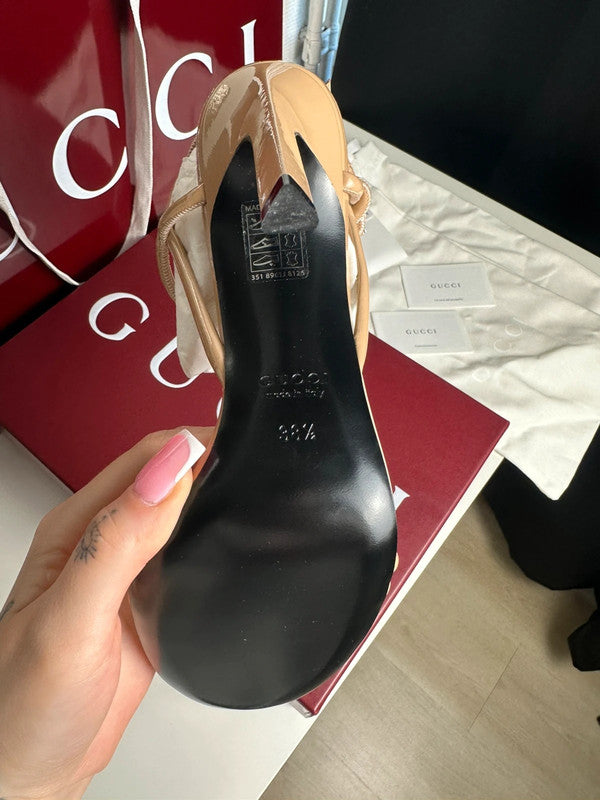 Gucci Sandales à Talons Cuir Verni Pink Sand T.38,5 — Neuves