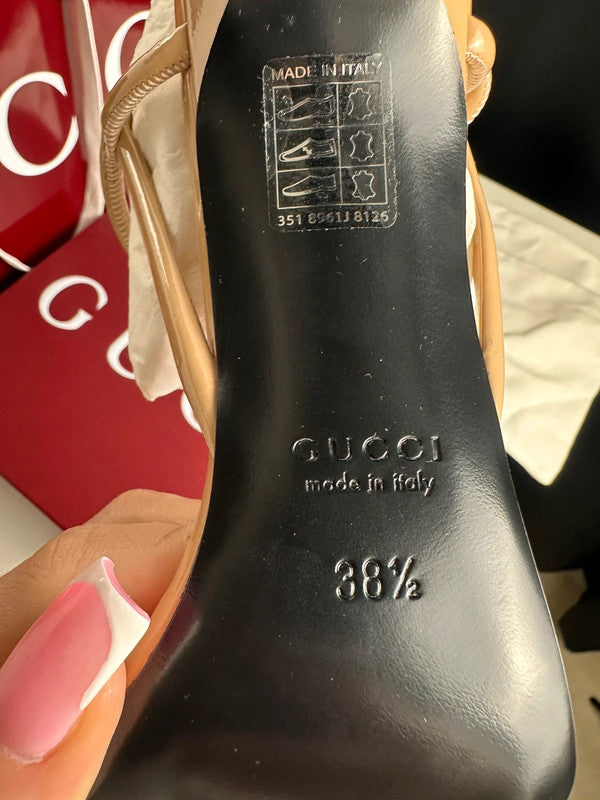 Gucci Sandales à Talons Cuir Verni Pink Sand T.38,5 — Neuves