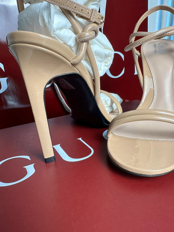 Gucci Sandales à Talons Cuir Verni Pink Sand T.38,5 — Neuves