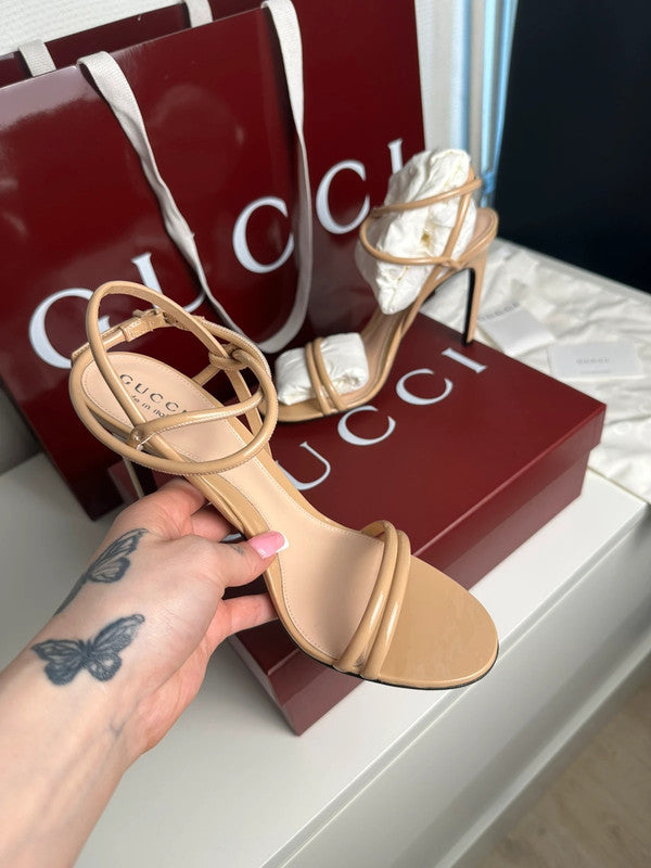 Gucci Sandales à Talons Cuir Verni Pink Sand T.38,5 — Neuves