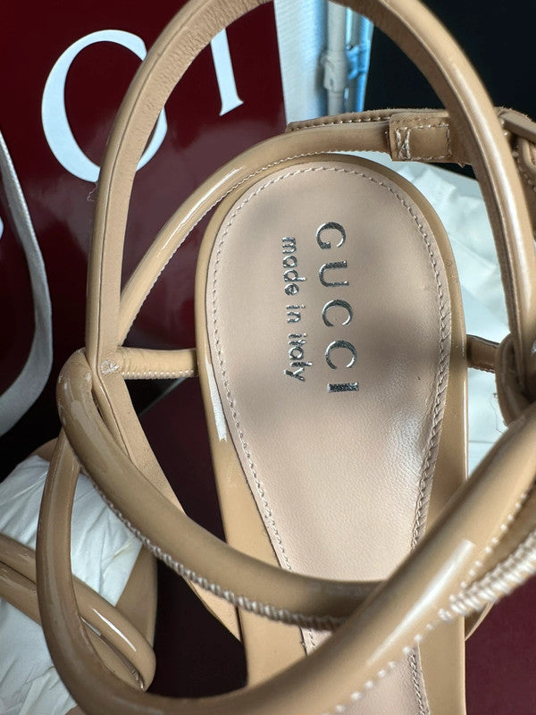 Gucci Sandales à Talons Cuir Verni Pink Sand T.38,5 — Neuves