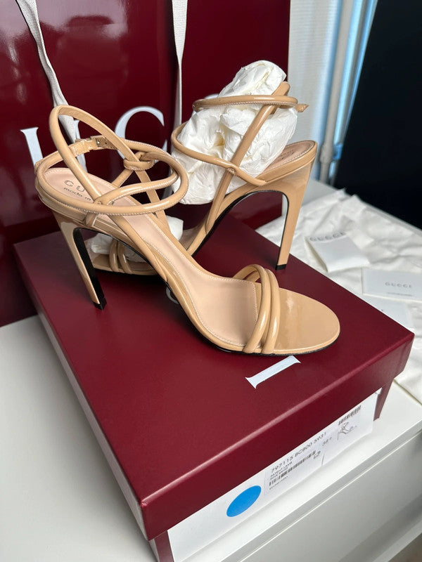 Gucci Sandales à Talons Cuir Verni Pink Sand T.38,5 — Neuves