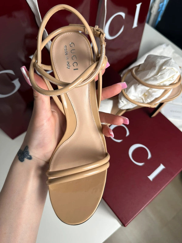 Gucci Sandales à Talons Cuir Verni Pink Sand T.38,5 — Neuves