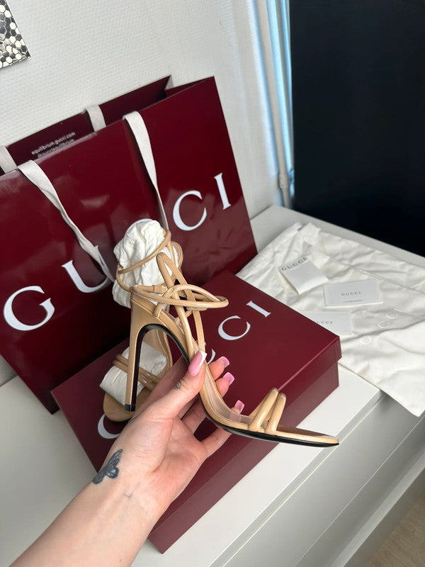 Gucci Sandales à Talons Cuir Verni Pink Sand T.38,5 — Neuves