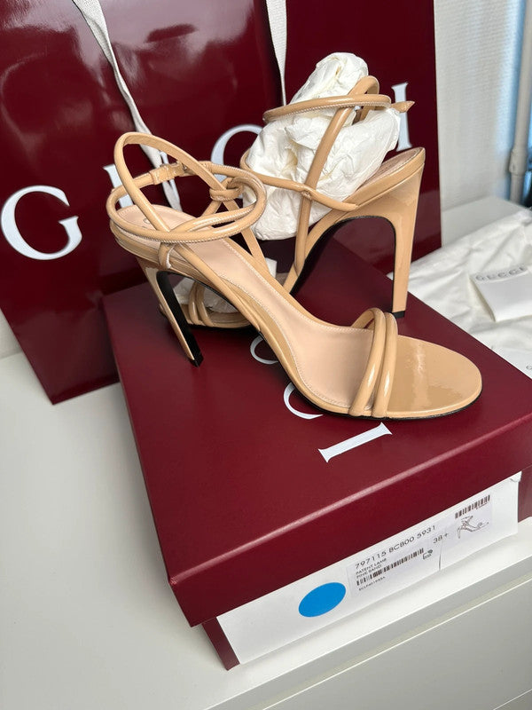 Gucci Sandales à Talons Cuir Verni Pink Sand T.38,5 — Neuves