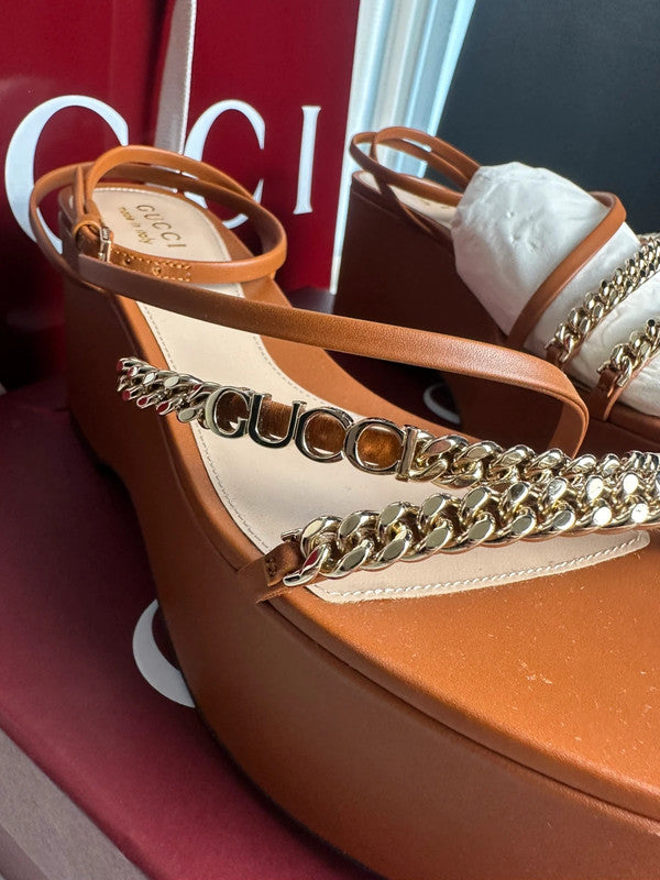 Gucci Sandales Plateforme Cuir Harness Brown T.37,5 — Neuves