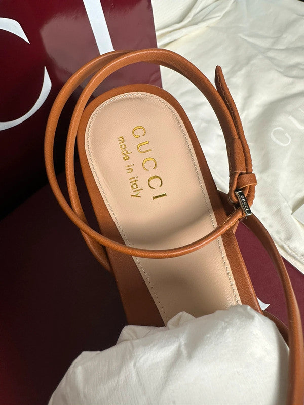 Gucci Sandales Plateforme Cuir Harness Brown T.37,5 — Neuves