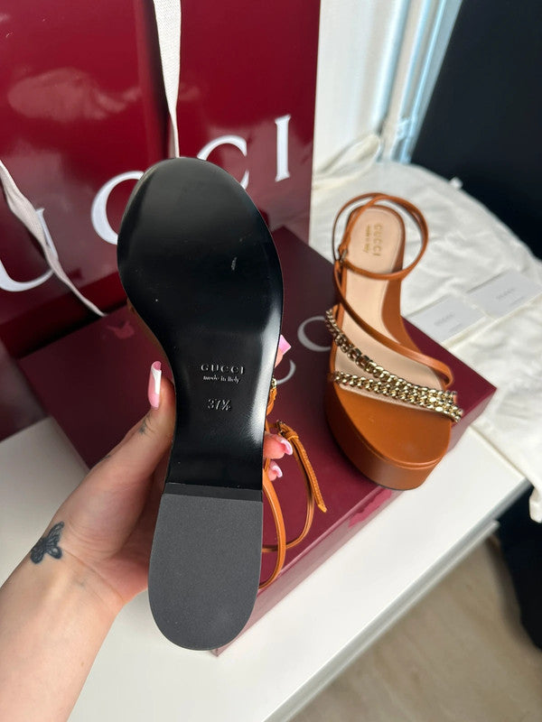 Gucci Sandales Plateforme Cuir Harness Brown T.37,5 — Neuves
