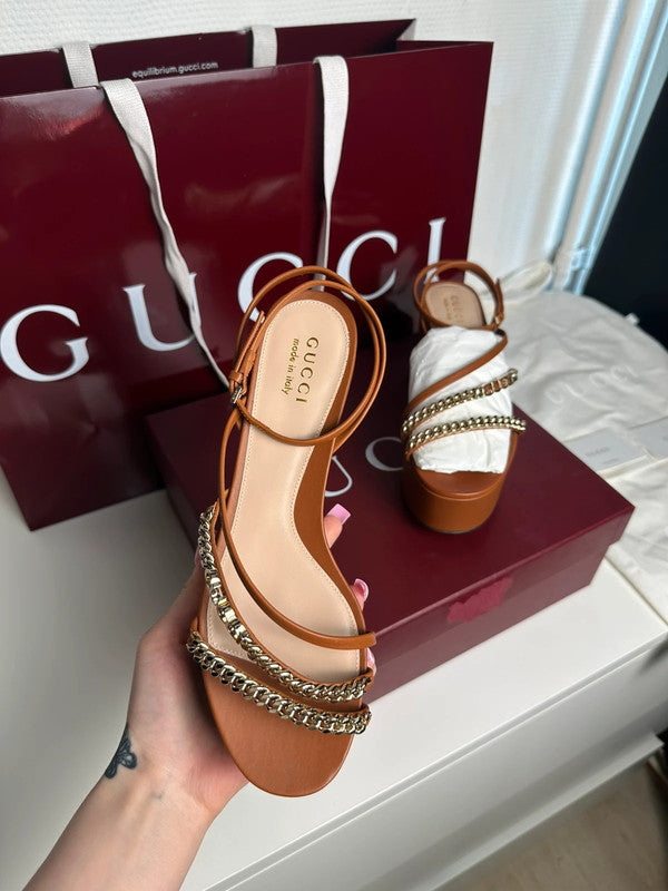 Gucci Sandales Plateforme Cuir Harness Brown T.37,5 — Neuves