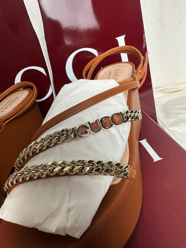 Gucci Sandales Plateforme Cuir Harness Brown T.37,5 — Neuves