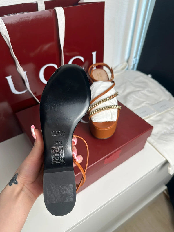 Gucci Sandales Plateforme Cuir Harness Brown T.37,5 — Neuves