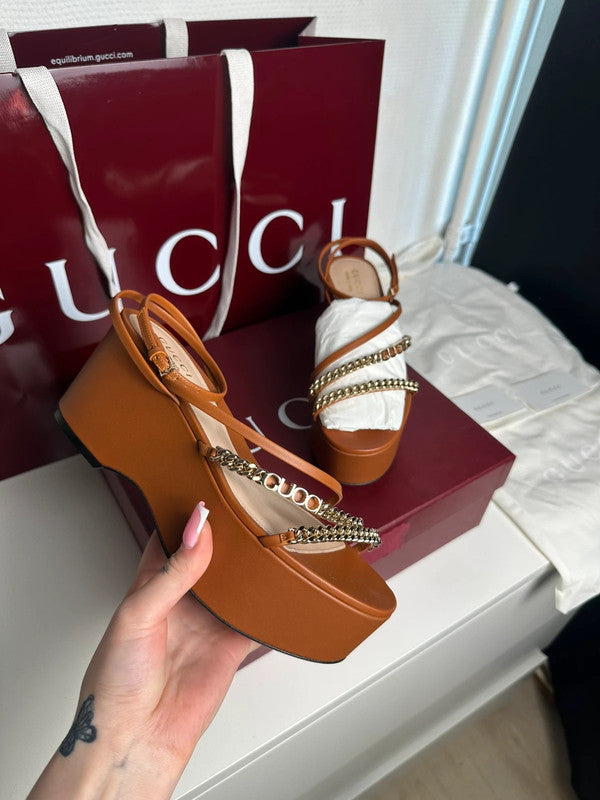 Gucci Sandales Plateforme Cuir Harness Brown T.37,5 — Neuves