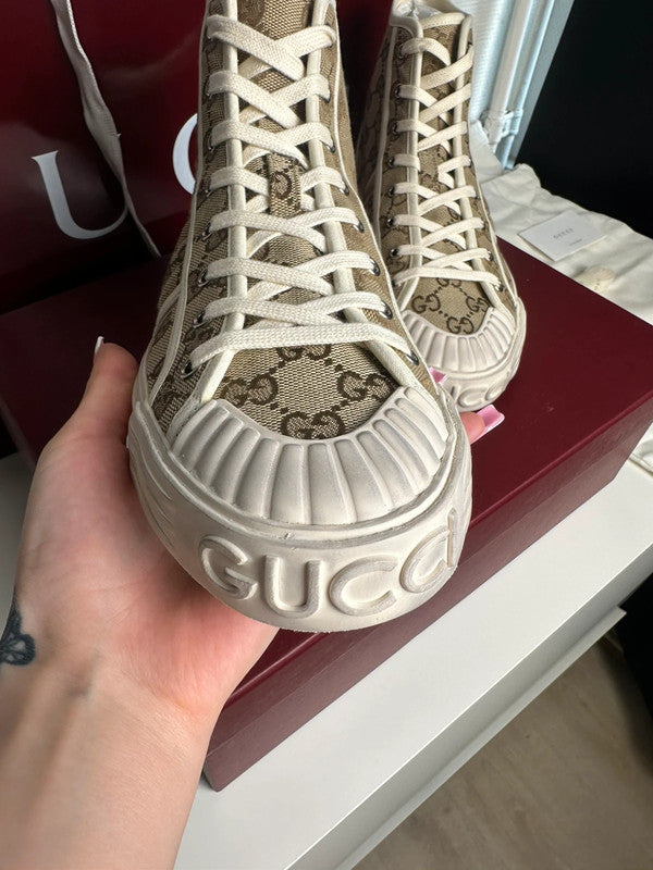 Gucci Sneakers Montantes Toile GG Monogram Beige T.41,5 — Neuves