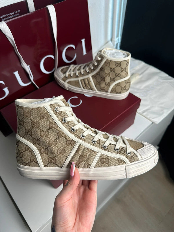 Gucci Sneakers Montantes Toile GG Monogram Beige T.41,5 — Neuves
