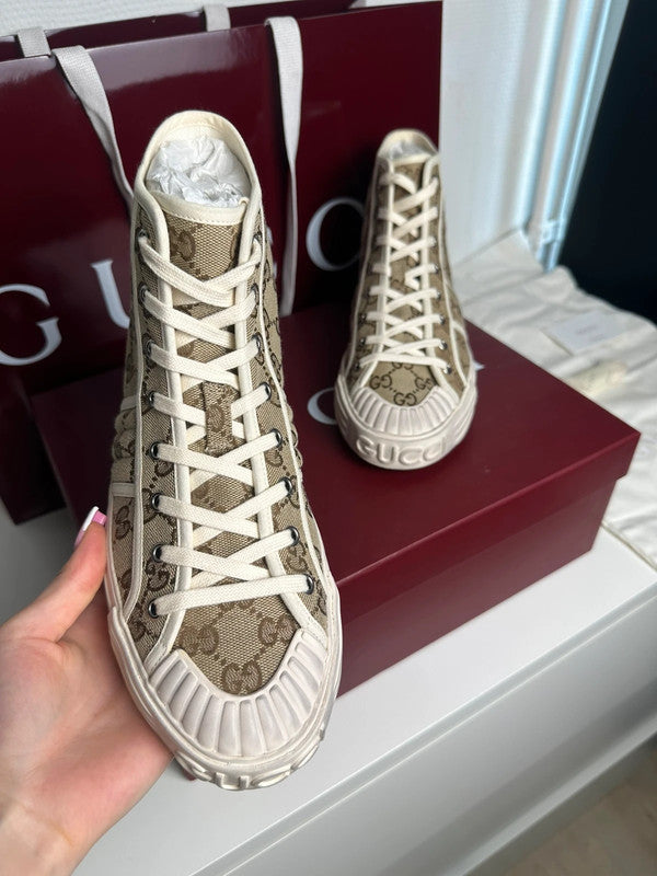 Gucci Sneakers Montantes Toile GG Monogram Beige T.41,5 — Neuves