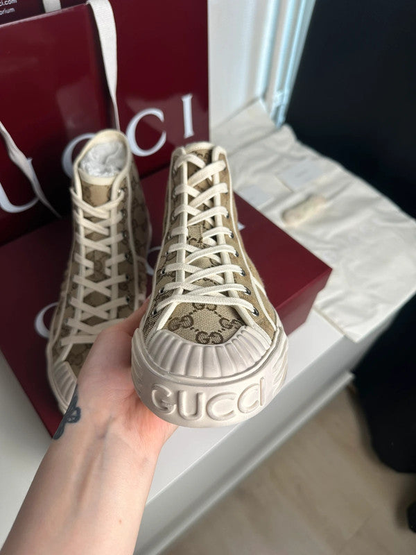 Gucci Sneakers Montantes Toile GG Monogram Beige T.41,5 — Neuves