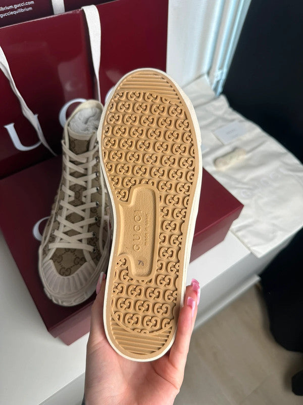 Gucci Sneakers Montantes Toile GG Monogram Beige T.41,5 — Neuves