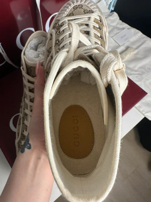 Gucci Sneakers Montantes Toile GG Monogram Beige T.41,5 — Neuves