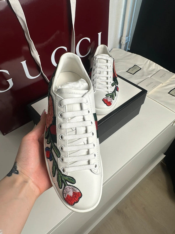 Gucci Ace Sneakers Cuir Blanc Broderie Florale Web T.38 — Neuves