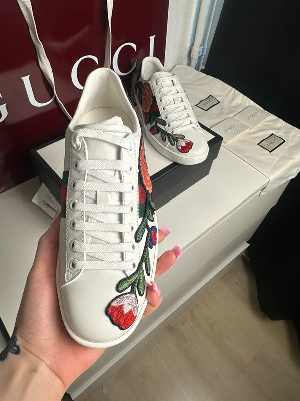 Gucci Ace Sneakers Cuir Blanc Broderie Florale Web T.38 — Neuves