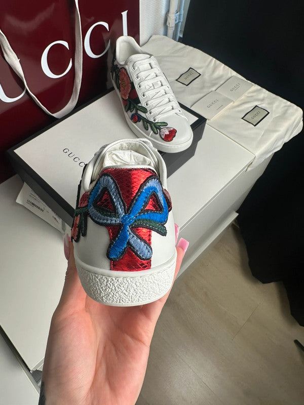 Gucci Ace Sneakers Cuir Blanc Broderie Florale Web T.38 — Neuves