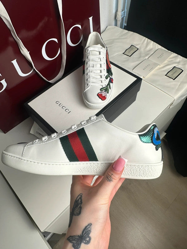 Gucci Ace Sneakers Cuir Blanc Broderie Florale Web T.38 — Neuves