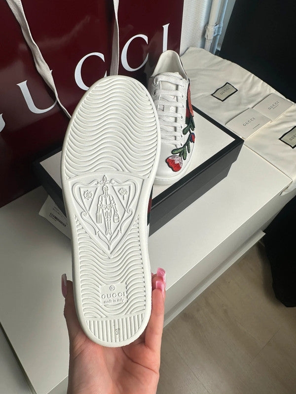 Gucci Ace Sneakers Cuir Blanc Broderie Florale Web T.38 — Neuves