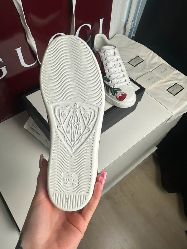 Gucci Ace Sneakers Cuir Blanc Broderie Florale Web T.38 — Neuves