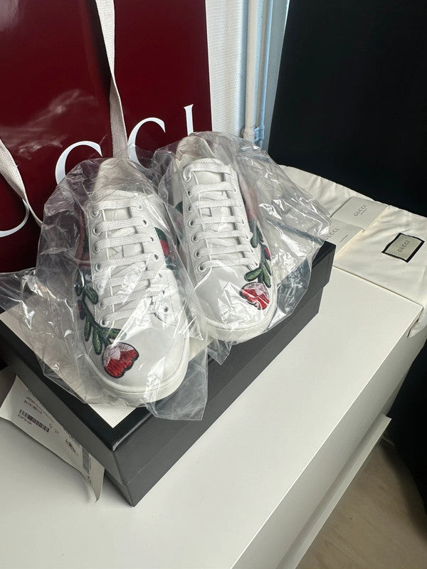 Gucci Ace Sneakers Cuir Blanc Broderie Florale Web T.38 — Neuves