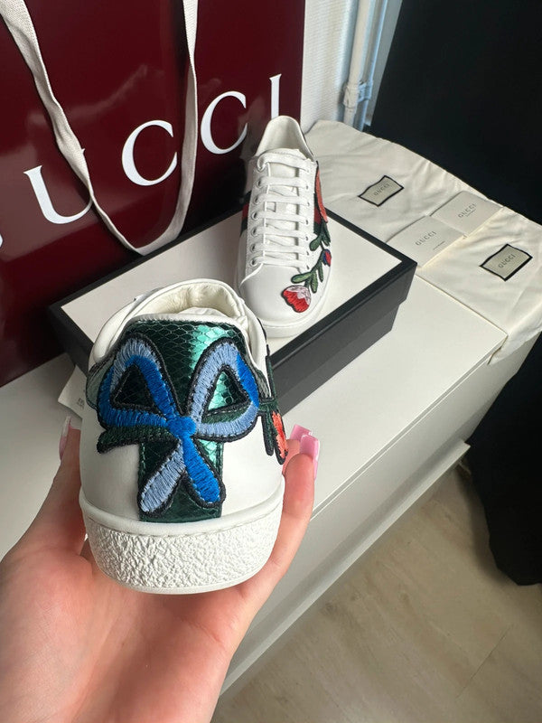Gucci Ace Sneakers Cuir Blanc Broderie Florale Web T.38 — Neuves