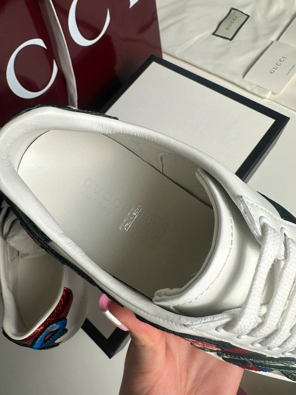 Gucci Ace Sneakers Cuir Blanc Broderie Florale Web T.38 — Neuves