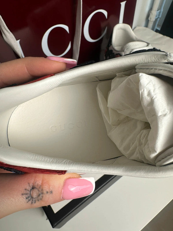 Gucci Ace Sneakers Cuir Blanc Broderie Florale Web T.38 — Neuves