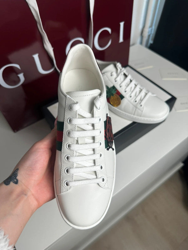 Gucci Ace Sneakers Cuir Blanc Broderie Coccinelle & Ananas T.38,5 — Neuves