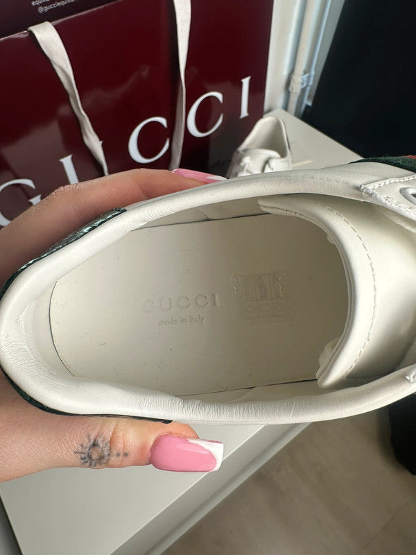 Gucci Ace Sneakers Cuir Blanc Broderie Coccinelle & Ananas T.38,5 — Neuves
