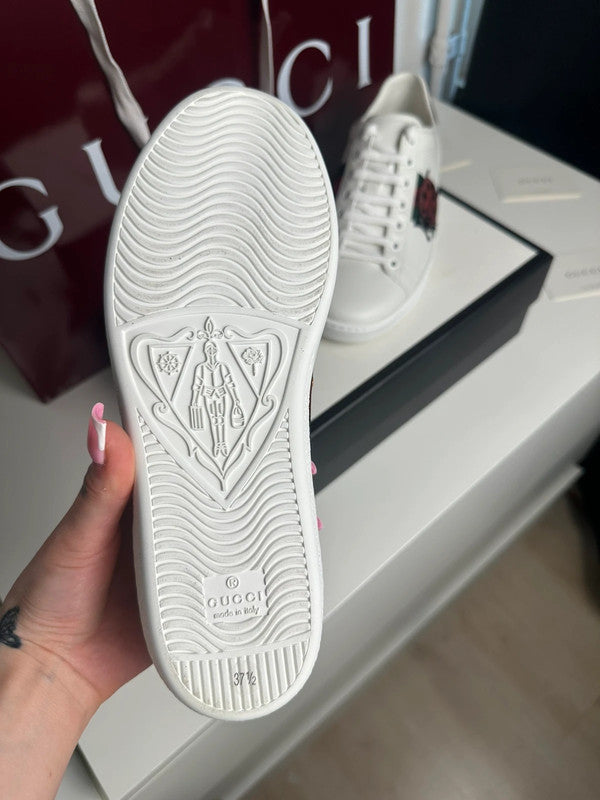 Gucci Ace Sneakers Cuir Blanc Broderie Coccinelle & Ananas T.38,5 — Neuves