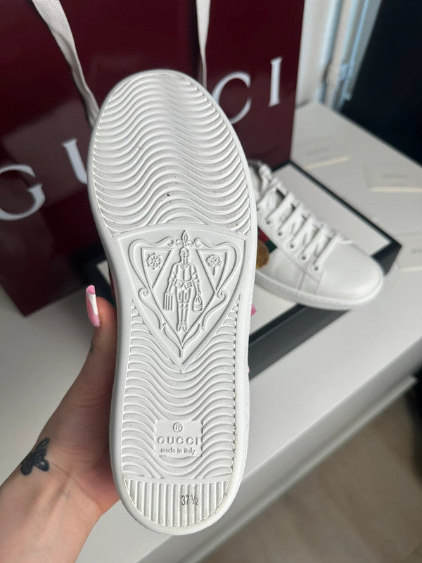 Gucci Ace Sneakers Cuir Blanc Broderie Coccinelle & Ananas T.38,5 — Neuves
