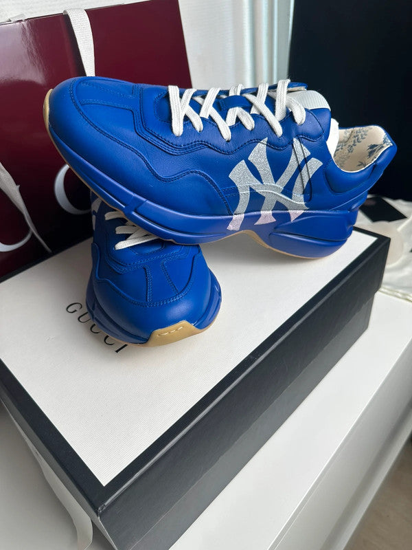 Gucci Rhyton Sneakers Cuir Bleu Collaboration MLB NY Yankees T.41 — Neuves