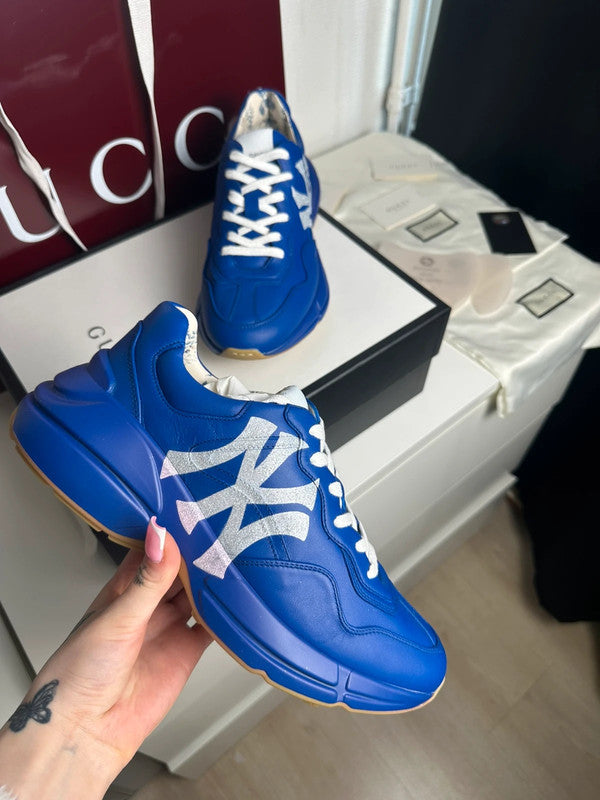 Gucci Rhyton Sneakers Cuir Bleu Collaboration MLB NY Yankees T.41 — Neuves