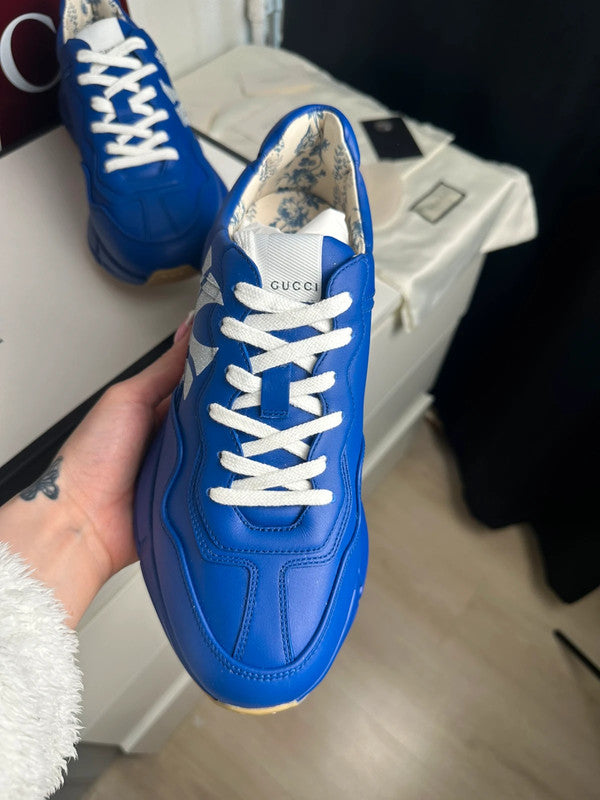 Gucci Rhyton Sneakers Cuir Bleu Collaboration MLB NY Yankees T.41 — Neuves