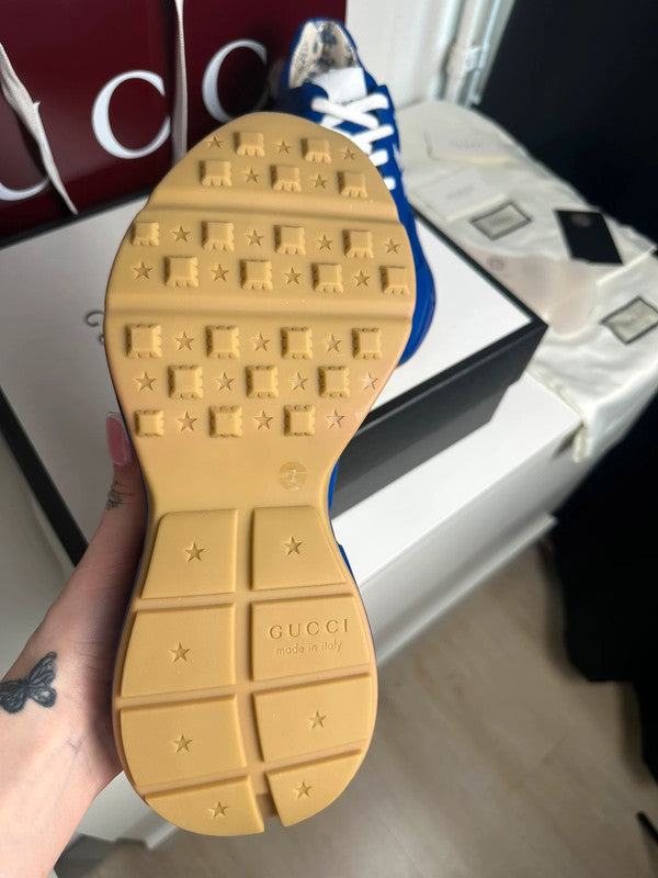 Gucci Rhyton Sneakers Cuir Bleu Collaboration MLB NY Yankees T.41 — Neuves