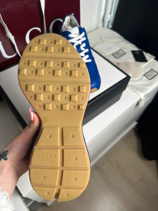 Gucci Rhyton Sneakers Cuir Bleu Collaboration MLB NY Yankees T.41 — Neuves