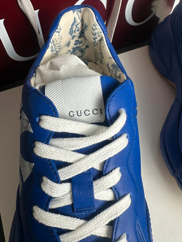 Gucci Rhyton Sneakers Cuir Bleu Collaboration MLB NY Yankees T.41 — Neuves