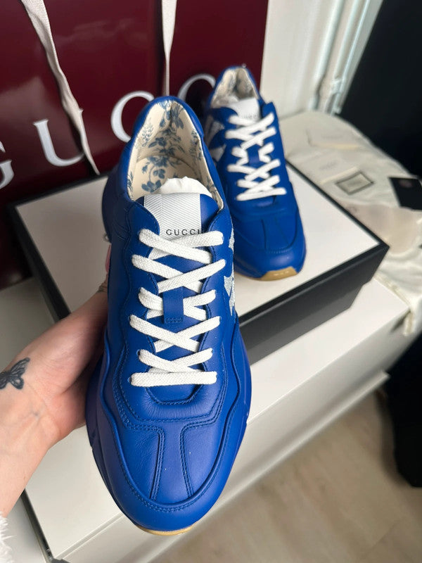 Gucci Rhyton Sneakers Cuir Bleu Collaboration MLB NY Yankees T.41 — Neuves