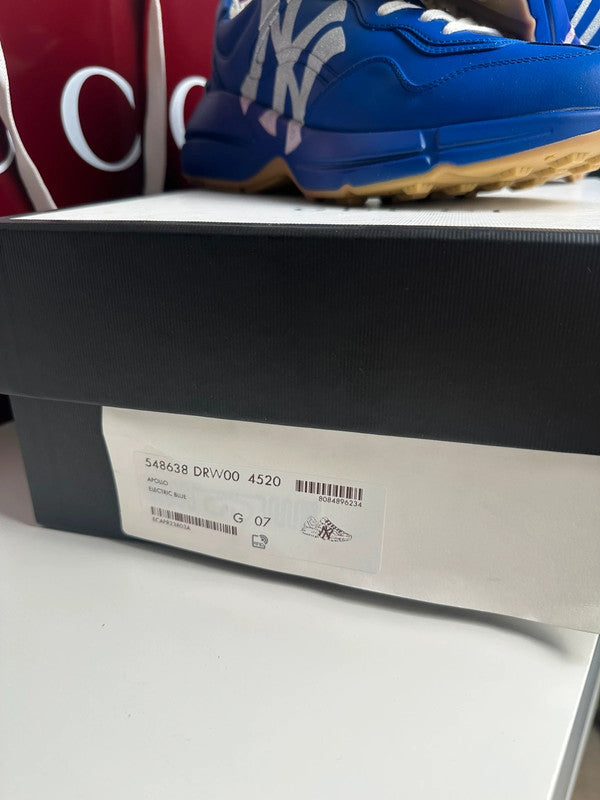 Gucci Rhyton Sneakers Cuir Bleu Collaboration MLB NY Yankees T.41 — Neuves