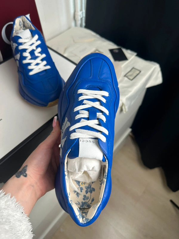 Gucci Rhyton Sneakers Cuir Bleu Collaboration MLB NY Yankees T.41 — Neuves