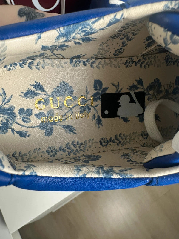 Gucci Rhyton Sneakers Cuir Bleu Collaboration MLB NY Yankees T.41 — Neuves