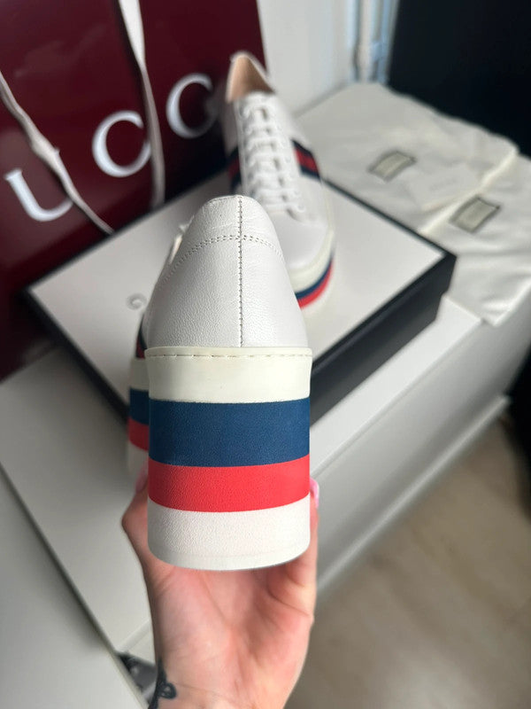 Gucci Ace Platform Sneakers Cuir Blanc Bande Web T.39 — Neuves