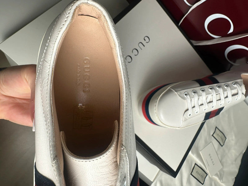 Gucci Ace Platform Sneakers Cuir Blanc Bande Web T.39 — Neuves