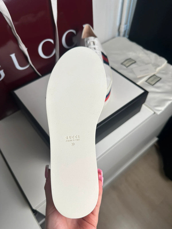 Gucci Ace Platform Sneakers Cuir Blanc Bande Web T.39 — Neuves