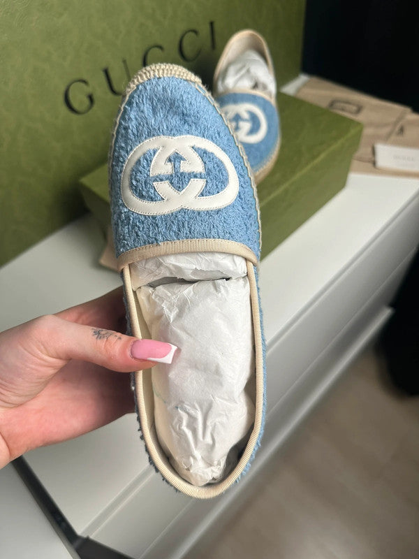 Gucci Espadrilles Tissu Éponge Bleu Logo GG T.38 — Neuves